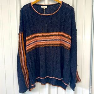 Easel Knit Navy Blue Striped Sweater New Knit Boho